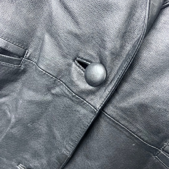 |•OAKBROOK•| Vintage Black Leather Full Length/Long Black Coat/Jacket Size Small - Picture 9 of 16